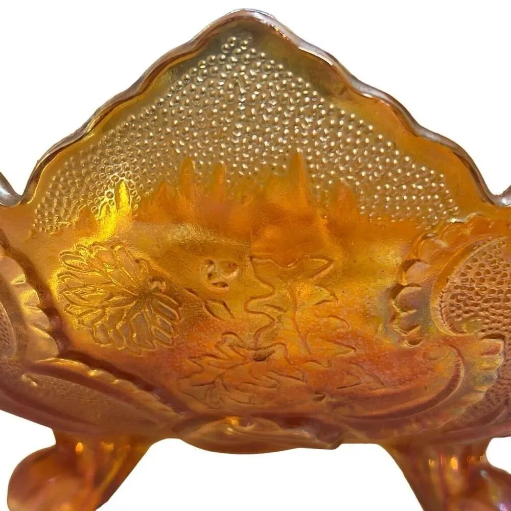 Marigold Carnival Glass Scalloped Edge Compote Bowl Size 10” x 5”